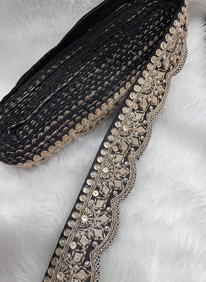 Deeps Creation 9 Meter Embroidery Heavy Work Trim Lace Border for Saree, Kurti, Dresses, Bandhani, Lehenga, Decorative Ribbon Width 5 cm (Black)